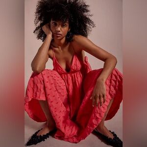 NEW! FREE PEOPLE Primmy Midi Dress Coral size Large